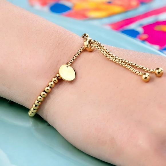🆕️18K Gold Plated Adjustable Beaded Bracelet 🌟 Stainless Steel Charm Jewelry - Picture 10 of 12